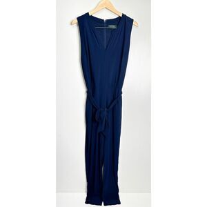 Lauren Ralph Lauren Jumpsuit Womens Large Navy Blue V-neck Tie Front